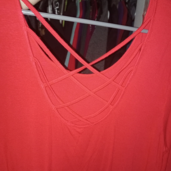 **EUC! BEAUTIFUL Criss Cross RED Tunic TOP - Ballet Sleeves - Juniors XL - Picture 5 of 6